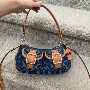 COACH Ashton Baguette Bag In Signature Canvas Denim/Brown CY700